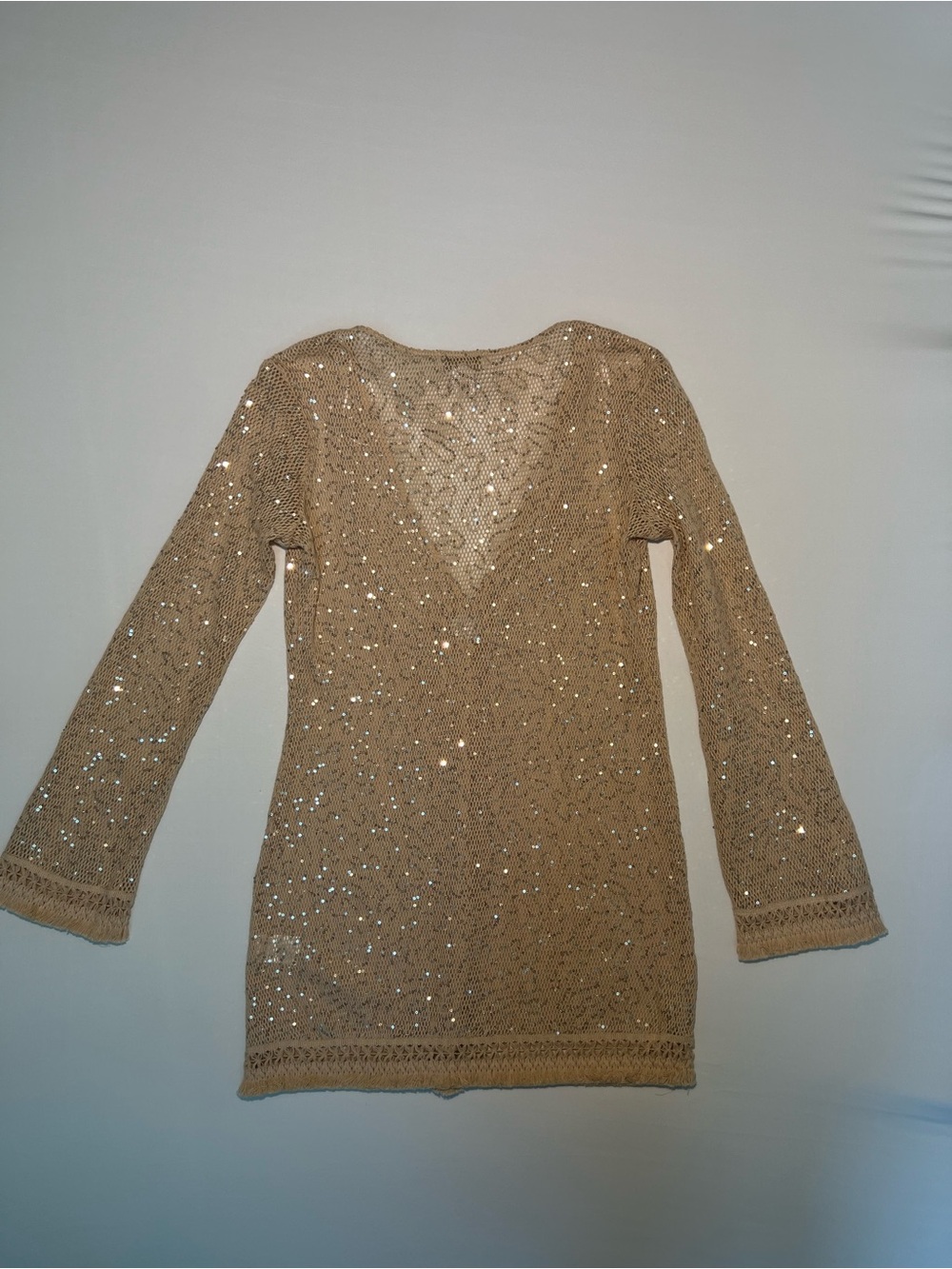 House of Harlow 1960 Gold Sequin Knit Cover Up Mini Dress XS Festival Beach - Picture 3 of 7